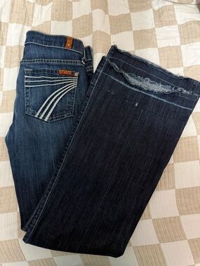 7 For All Mankind Dark Blue Bootcut Jeans with Embroidered Back